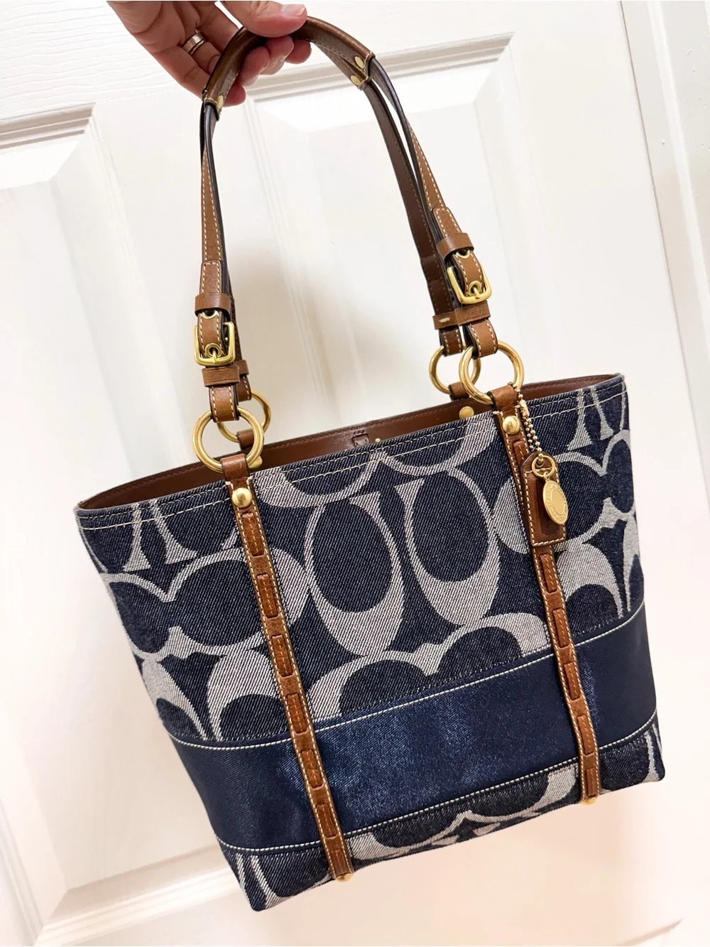 Coach Signature Denim Legacy Heritage Stripe Tote Y2K